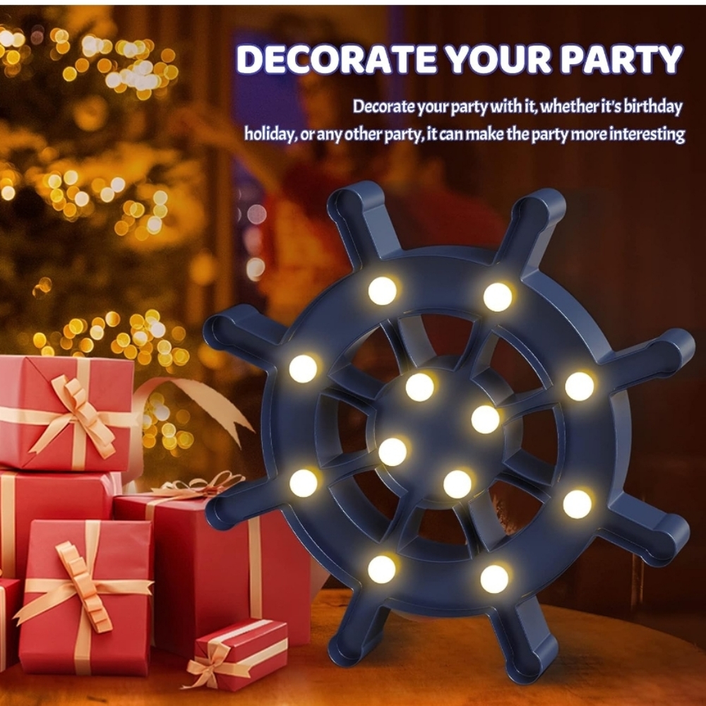 Blue Ship Wheel Light up Wall Decor, Beach Themed Kids Room Decor